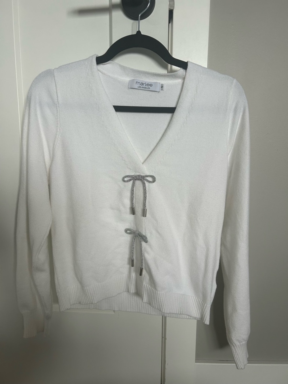 White V-Neck Sweater with Bows